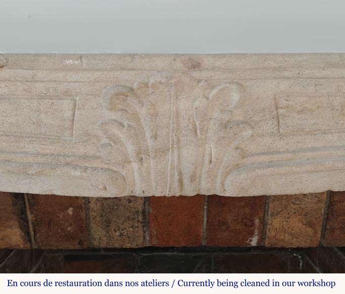 Cheminée bourguignone d'époque Louis XV sculptée en pierre décorée d'une palmette Cheminée bourguignone d'époque Louis XV sculptée en pierre décorée d'une palmette-1