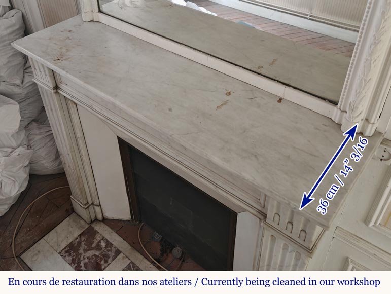 Cheminée de style Louis XVI décorée de cannelures rudentées, en marbre de Carrare Cheminée de style Louis XVI décorée de cannelures rudentées, en marbre de Carrare-8