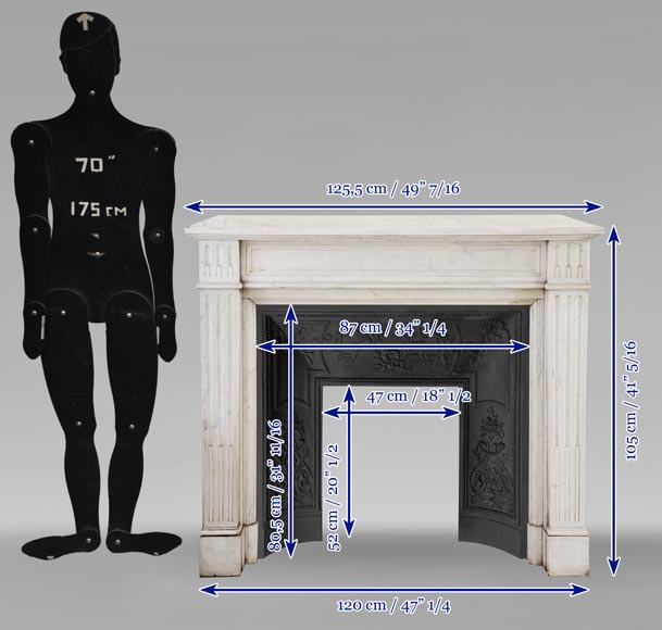 Cheminée de style Louis XVI décorée de cannelures rudentées, en marbre de Carrare Cheminée de style Louis XVI décorée de cannelures rudentées, en marbre de Carrare-9