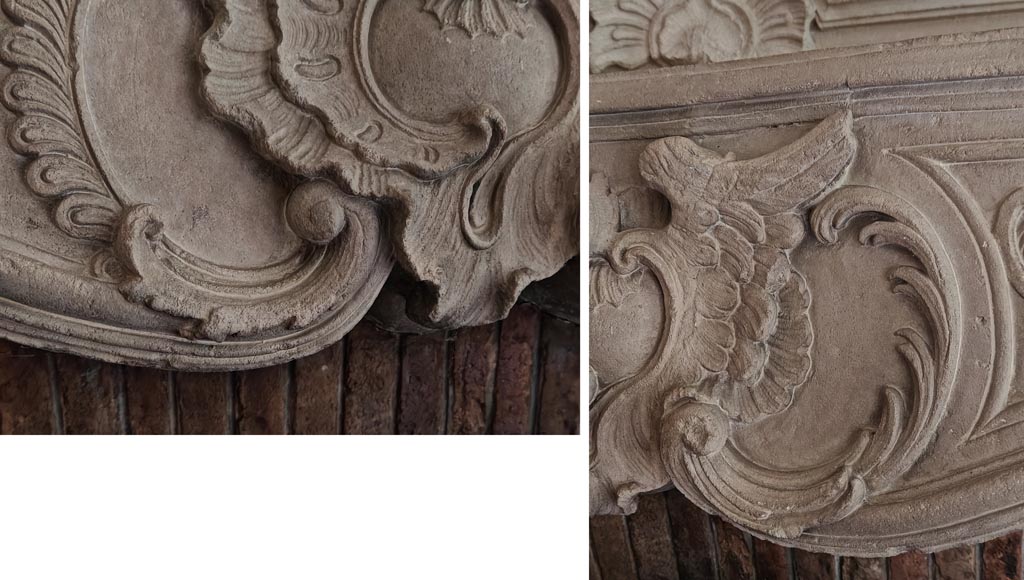Cheminée d'époque Louis XV en pierre avec son trumeau sculpté Cheminée d'époque Louis XV en pierre avec son trumeau sculpté-12