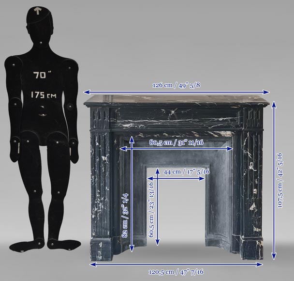 Cheminée de style Louis XVI moulurée en marbre noir Marquina Cheminée de style Louis XVI moulurée en marbre noir Marquina-9