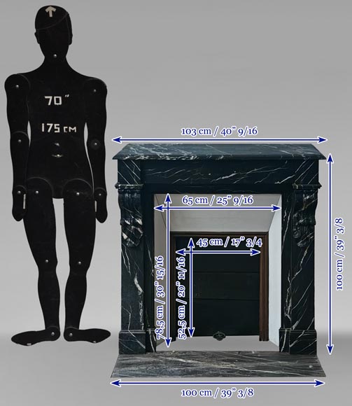 Cheminée de style Napélon III à modillons en marbre noir Marquina Cheminée de style Napélon III à modillons en marbre noir Marquina-10