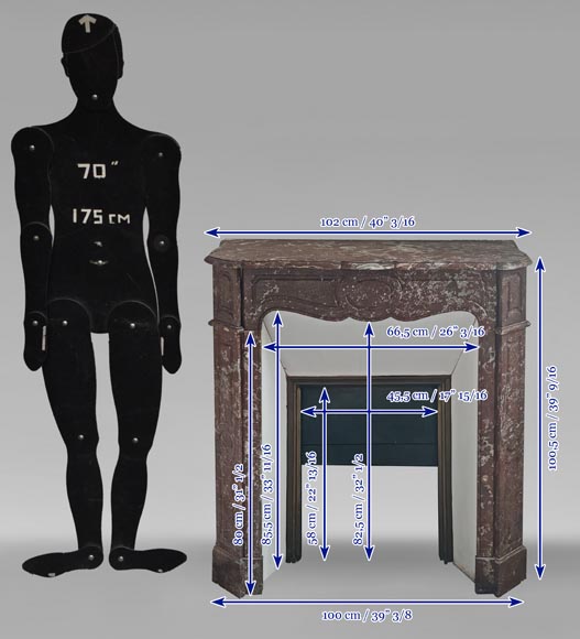 Cheminée de style Louis XV modèle Pompadour en marbre Rouge du Nord Cheminée de style Louis XV modèle Pompadour en marbre Rouge du Nord-9