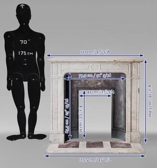 Cheminée droite de style Louis XV modèle Pompadour en marbre de Carrare Cheminée droite de style Louis XV modèle Pompadour en marbre de Carrare-9