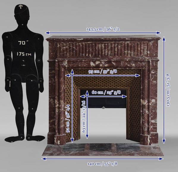 Cheminée de style Louis XIV à acrotère en marbre Rouge du Nord Cheminée de style Louis XIV à acrotère en marbre Rouge du Nord-10