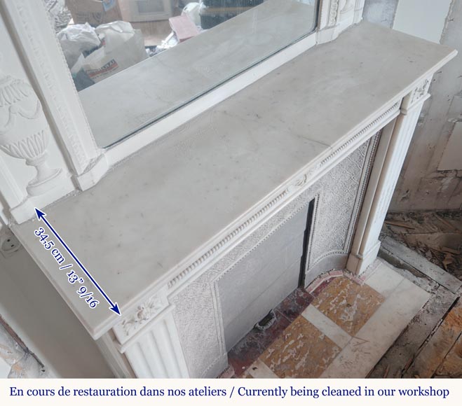 Cheminée de style Louis XVI en marbre demi statuaire décorée d'un perlé Cheminée de style Louis XVI en marbre demi statuaire décorée d'un perlé-10
