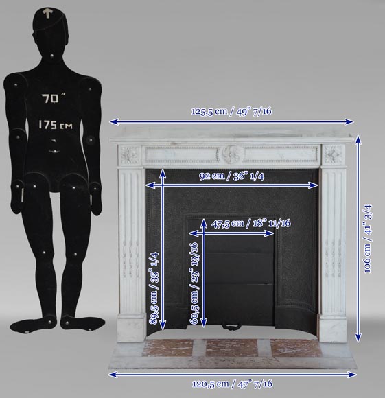 Cheminée de style Louis XVI en marbre demi statuaire décorée d'un perlé Cheminée de style Louis XVI en marbre demi statuaire décorée d'un perlé-12