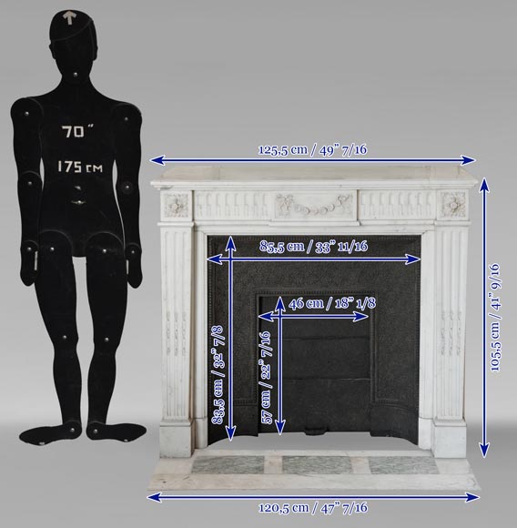 Cheminée de style Louis XVI en marbre demi statuaire ornée d'une frise de fleurs Cheminée de style Louis XVI en marbre demi statuaire ornée d'une frise de fleurs-12
