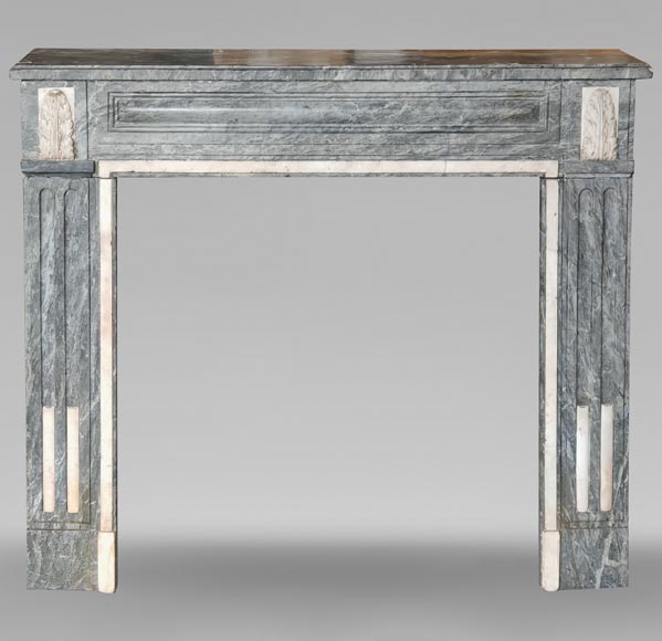 Cheminée d'époque Louis XVI bicolore en marbre Turquin décorée de feuilles d'acanthe Cheminée d'époque Louis XVI bicolore en marbre Turquin décorée de feuilles d'acanthe-0