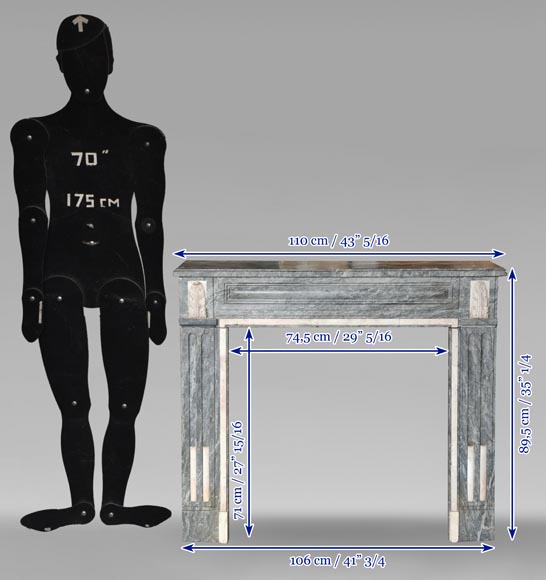 Cheminée d'époque Louis XVI bicolore en marbre Turquin décorée de feuilles d'acanthe Cheminée d'époque Louis XVI bicolore en marbre Turquin décorée de feuilles d'acanthe-10