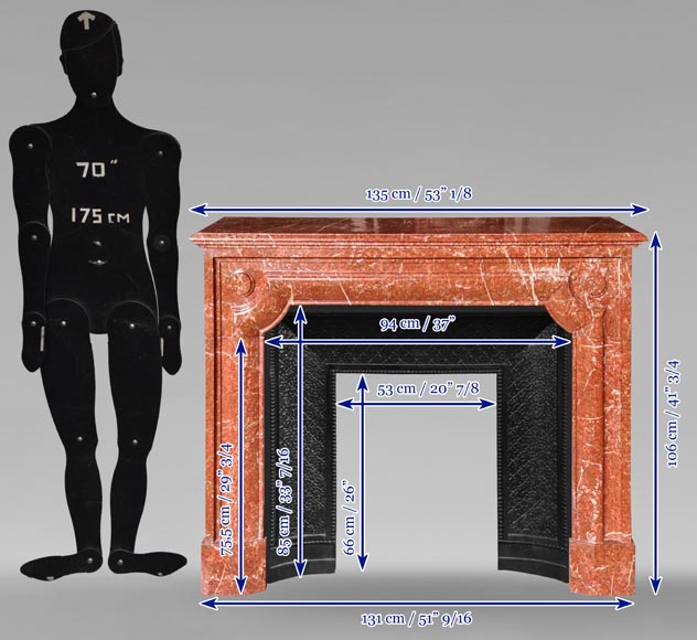 Cheminée de style Louis XIV en marbre Campan rouge Cheminée de style Louis XIV en marbre Campan rouge-9