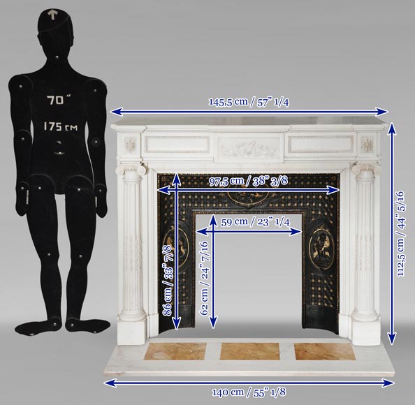 Cheminée de style Louis XVI en marbre statuaire à colonnes ionique Cheminée de style Louis XVI en marbre statuaire à colonnes ionique-18