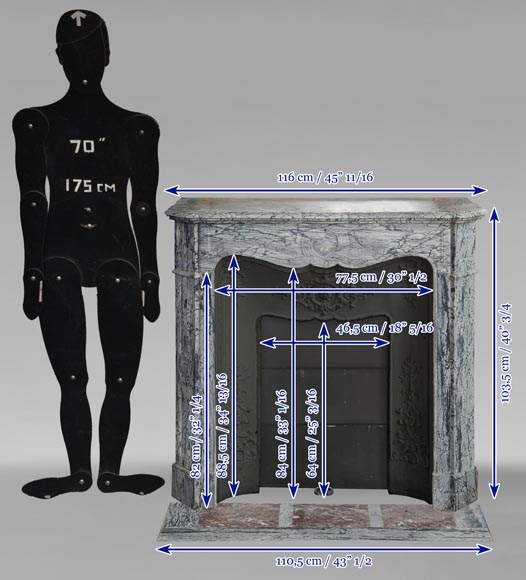 Petite cheminée de style Louis XV modèle Pompadour en marbre bleu Fleury Petite cheminée de style Louis XV modèle Pompadour en marbre bleu Fleury-11