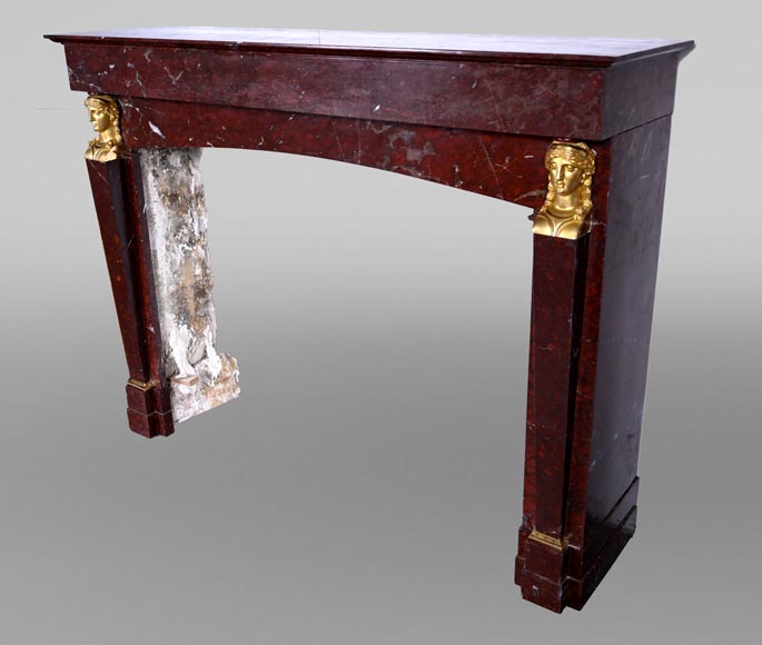 Cheminée d'époque Empire en marbre Rouge Griotte, bronzes ( attribués à Thomire ) Cheminée d'époque Empire en marbre Rouge Griotte, bronzes ( attribués à Thomire )-9