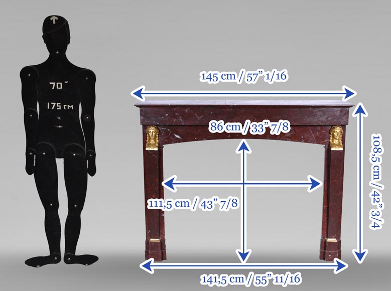 Cheminée d'époque Empire en marbre Rouge Griotte, bronzes ( attribués à Thomire ) Cheminée d'époque Empire en marbre Rouge Griotte, bronzes ( attribués à Thomire )-15