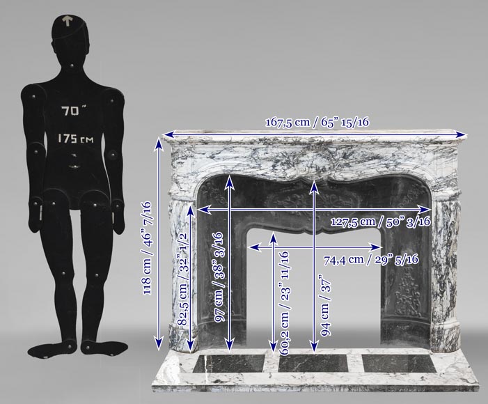 Grande cheminée de style Louis XV décorée d'une large coquille, en marbre de Seravezza Grande cheminée de style Louis XV décorée d'une large coquille, en marbre de Seravezza-14