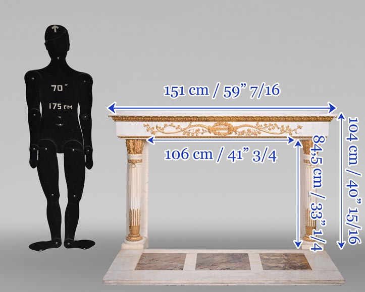 Très belle cheminée ancienne de style Louis XVI en marbre Carrare statuaire à colonnes en forme de carquois, d'après le modèle du Château de Fontainebleau Très belle cheminée ancienne de style Louis XVI en marbre Carrare statuaire à colonnes en forme de carquois, d'après le modèle du Château de Fontainebleau-13