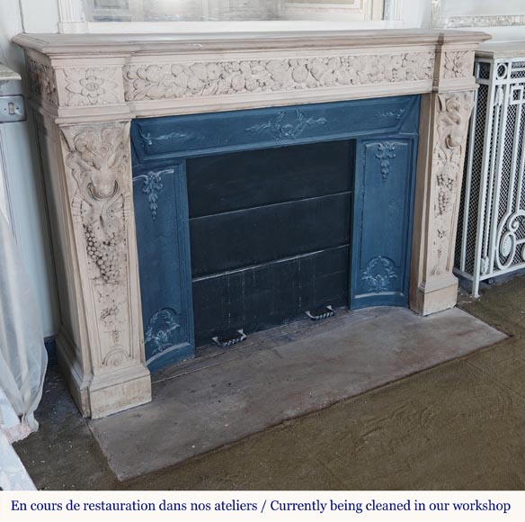 Cheminée de style Napoléon III en pierre sculpté, au décor végétal Cheminée de style Napoléon III en pierre sculpté, au décor végétal-2