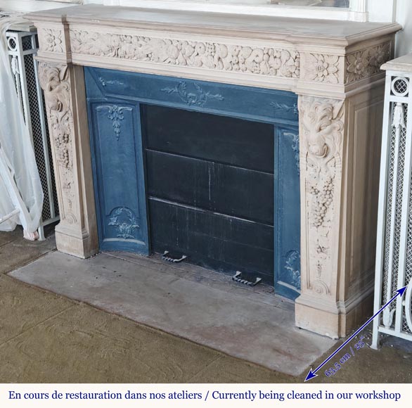 Cheminée de style Napoléon III en pierre sculpté, au décor végétal Cheminée de style Napoléon III en pierre sculpté, au décor végétal-7