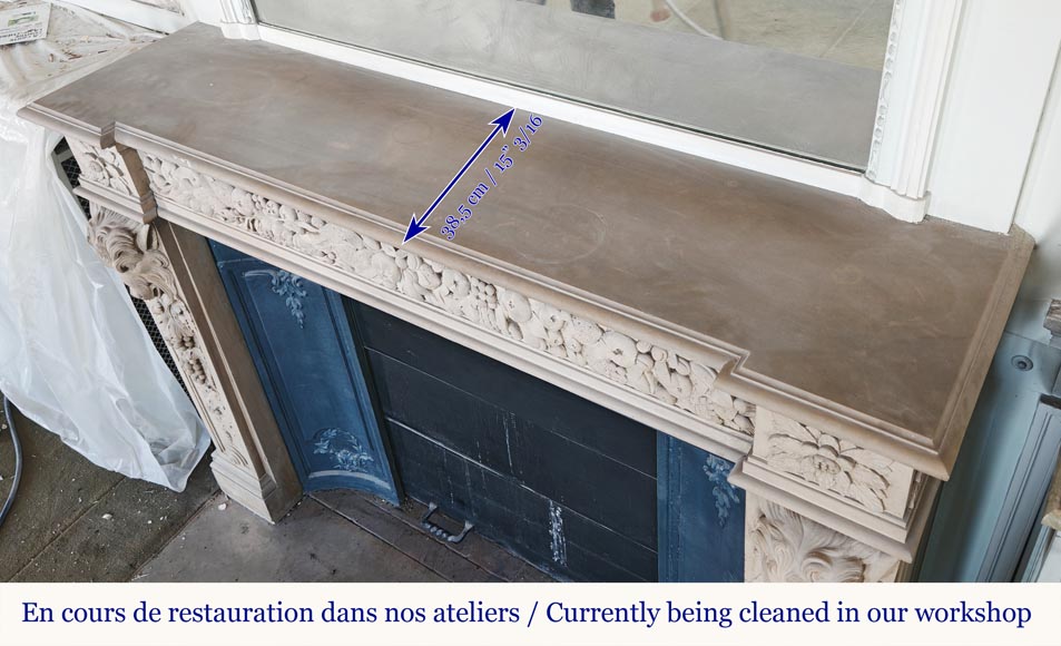 Cheminée de style Napoléon III en pierre sculpté, au décor végétal Cheminée de style Napoléon III en pierre sculpté, au décor végétal-12