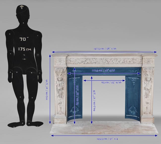 Cheminée de style Napoléon III en pierre sculpté, au décor végétal Cheminée de style Napoléon III en pierre sculpté, au décor végétal-13
