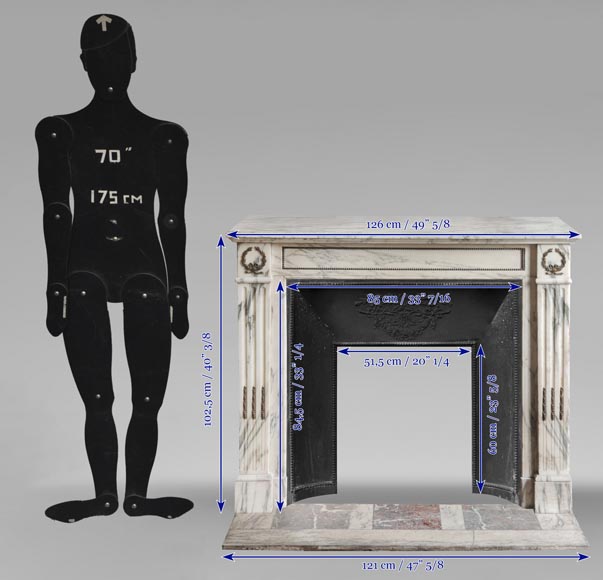 Cheminée de style Louis XVI à décor de bronze en marbre Arabescato Cheminée de style Louis XVI à décor de bronze en marbre Arabescato-10