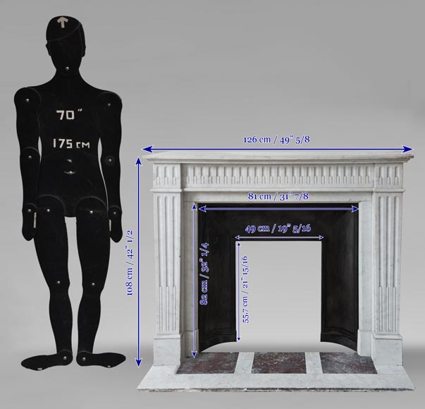 Cheminée de style Louis XVI en marbre de Carrare, décoré de cannelures rudentées Cheminée de style Louis XVI en marbre de Carrare, décoré de cannelures rudentées-10