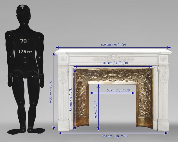 Grande Cheminée style Louis XVI à feuilles d'acanthe et perlés, en marbre statuaire Grande Cheminée style Louis XVI à feuilles d'acanthe et perlés, en marbre statuaire-15