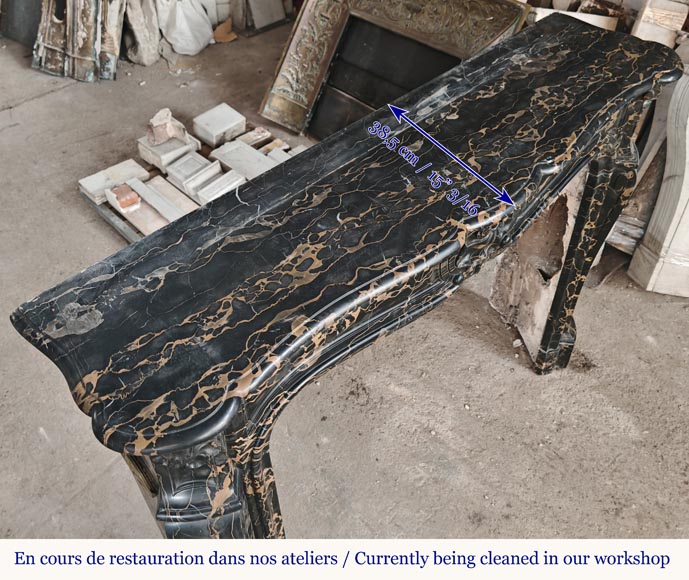 Cheminée de style Louis XV à coquilles, en marbre Portor Cheminée de style Louis XV à coquilles, en marbre Portor-9