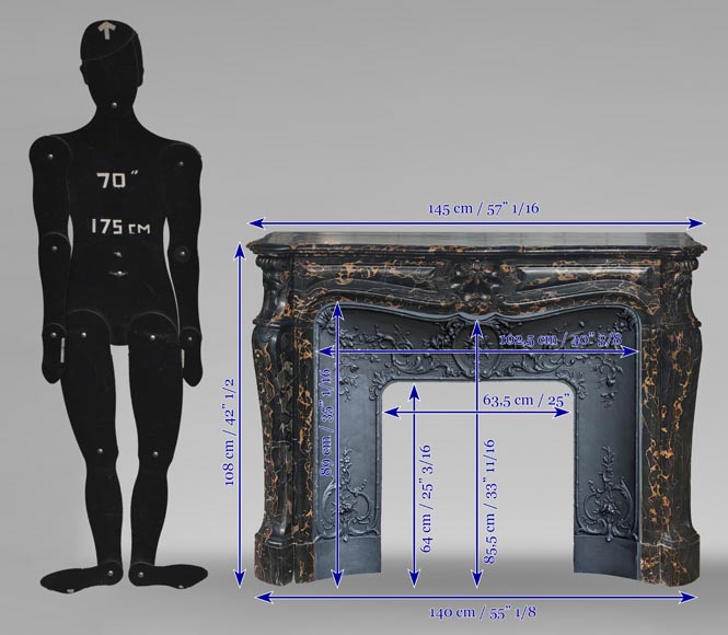 Cheminée de style Louis XV à coquilles, en marbre Portor Cheminée de style Louis XV à coquilles, en marbre Portor-10