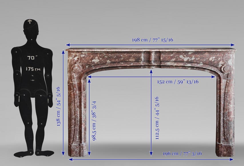 Cheminée d'époque Régence à décor d'enroulement en marbre bréché rouge Cheminée d'époque Régence à décor d'enroulement en marbre bréché rouge-10