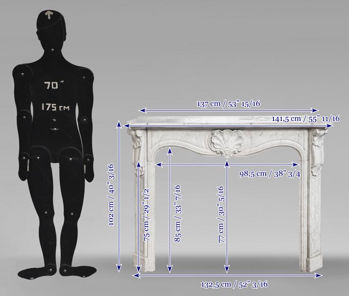 Cheminée style Louis XV en marbre de Carrare décorée d'une coquille Cheminée style Louis XV en marbre de Carrare décorée d'une coquille-8