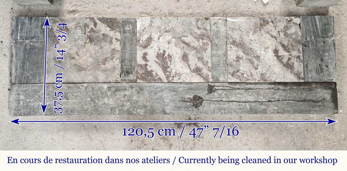 Cheminée de style Louis XVI en marbre bleu turquin, à simple cannelure Cheminée de style Louis XVI en marbre bleu turquin, à simple cannelure-8
