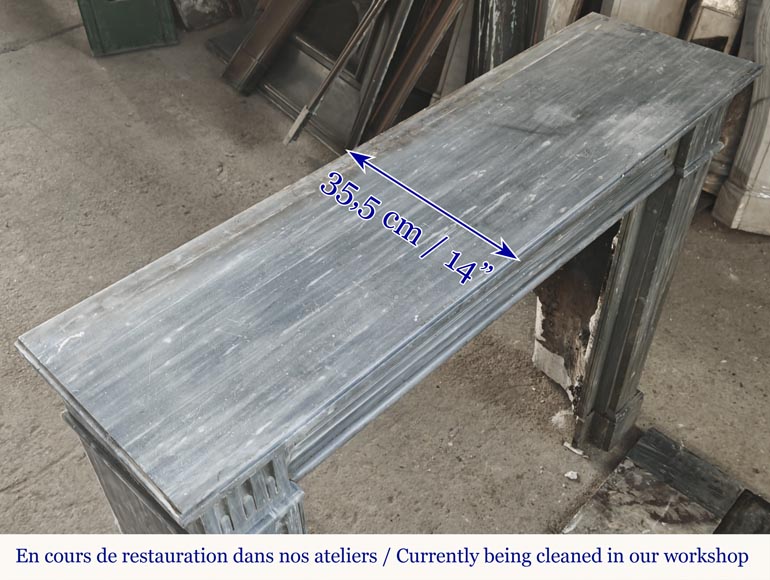 Cheminée de style Louis XVI en marbre bleu turquin, à simple cannelure Cheminée de style Louis XVI en marbre bleu turquin, à simple cannelure-9