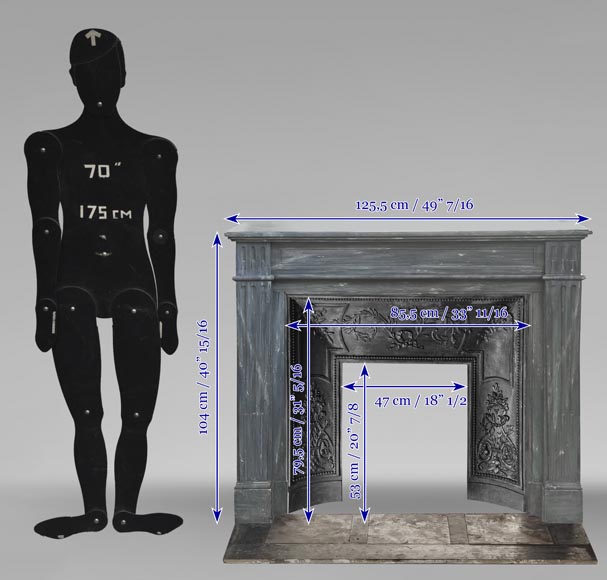 Cheminée de style Louis XVI en marbre bleu turquin, à simple cannelure Cheminée de style Louis XVI en marbre bleu turquin, à simple cannelure-10