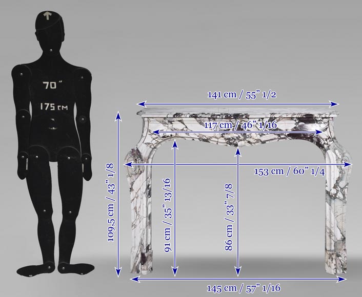 Cheminée de style Louis XV en brèche violette, décorée d'une coquille Cheminée de style Louis XV en brèche violette, décorée d'une coquille-13