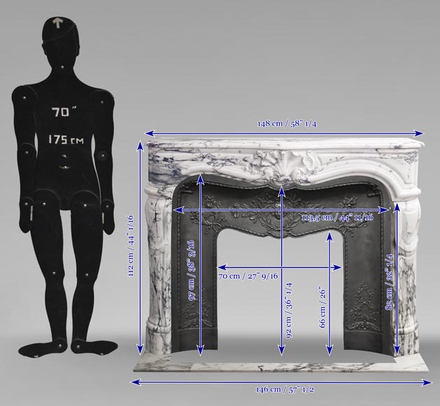 Cheminée de style Louis XV décorée d'une large coquille, en marbre Paonazzo Cheminée de style Louis XV décorée d'une large coquille, en marbre Paonazzo-11
