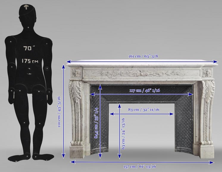 Cheminée de style Louis XVI en marbre de Carrare décorée d'un arc et d'un carquois Cheminée de style Louis XVI en marbre de Carrare décorée d'un arc et d'un carquois-14