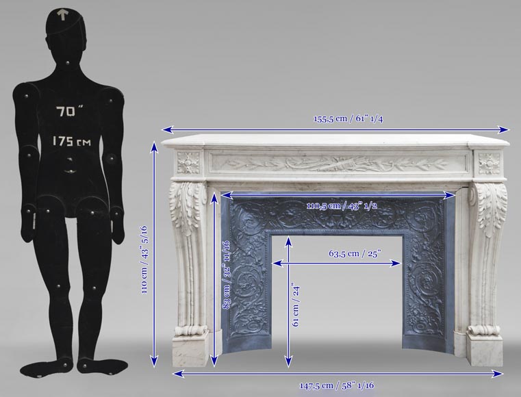 Cheminée de style Louis XVI à feuille d'acanthe, en marbre de Carrare Cheminée de style Louis XVI à feuille d'acanthe, en marbre de Carrare-13
