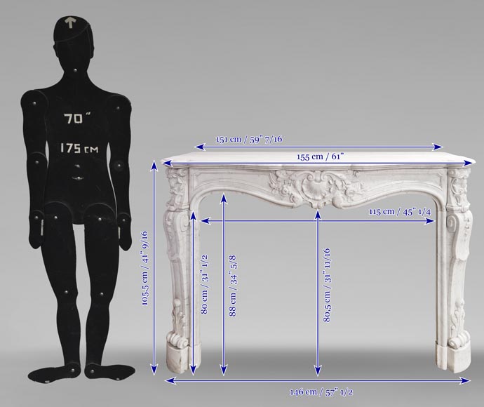 Cheminée de style Louis XV en marbre de Carrare, à décor de coquille et de fleur Cheminée de style Louis XV en marbre de Carrare, à décor de coquille et de fleur-12