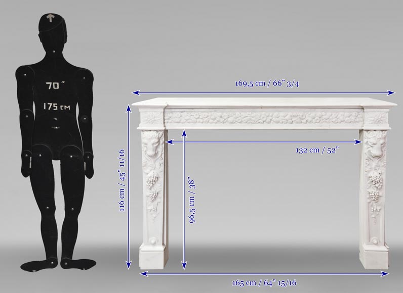 Cheminée de style Napoléon III en marbre statuaire, à décor de fruits et tête de bouc Cheminée de style Napoléon III en marbre statuaire, à décor de fruits et tête de bouc-15