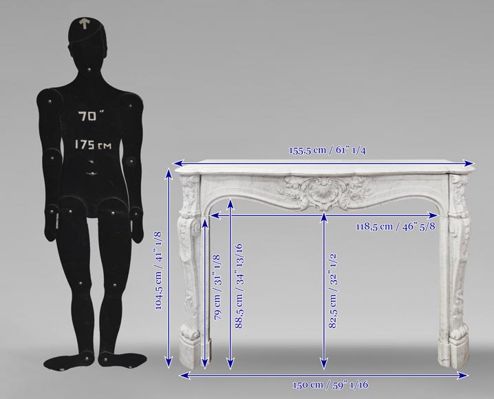 Cheminée de style Louis XV en marbre de Carrare à décor végétal Cheminée de style Louis XV en marbre de Carrare à décor végétal-14
