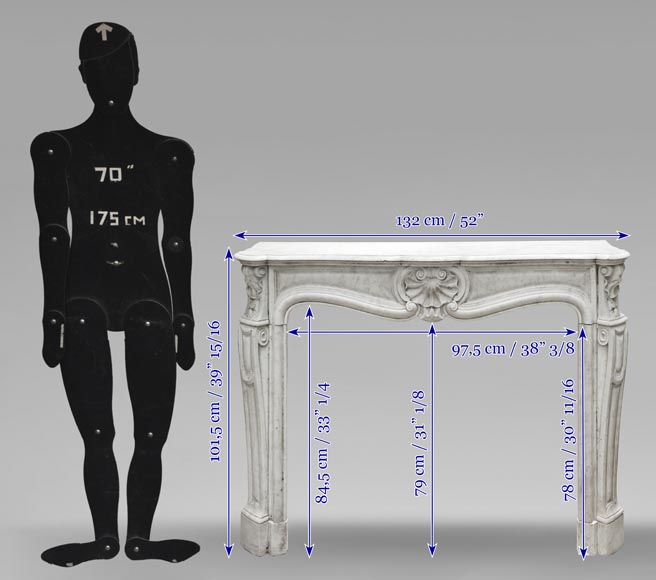 Cheminée style Louis XV en marbre de Carrare décorée d'une coquille Cheminée style Louis XV en marbre de Carrare décorée d'une coquille-10