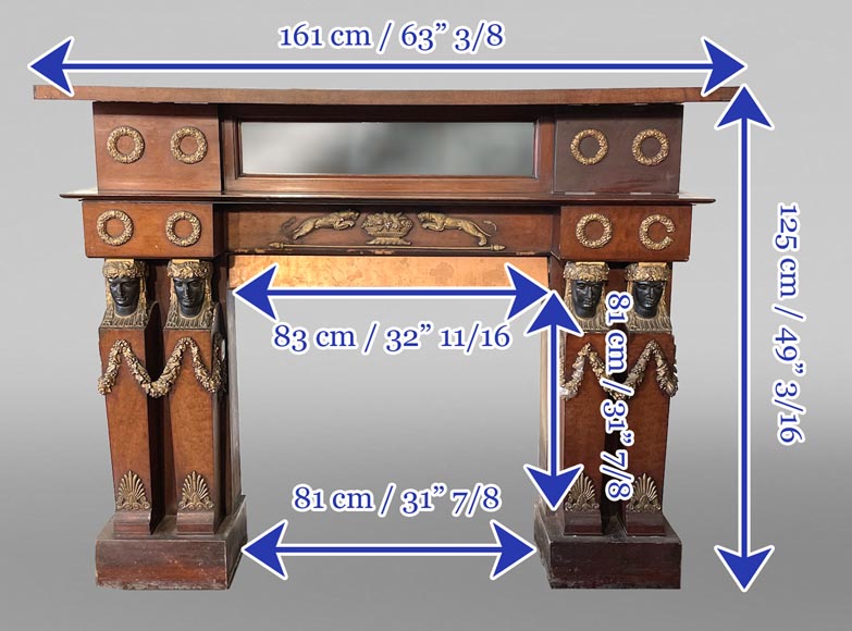 Cheminée d'époque Empire en noyer, ornée de cariatides Cheminée d'époque Empire en noyer, ornée de cariatides-6