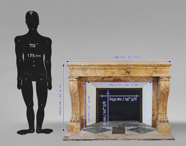 Cheminée patte de lion d'époque Restauration, en marbre Jaune de Sienne Cheminée patte de lion d'époque Restauration, en marbre Jaune de Sienne-11