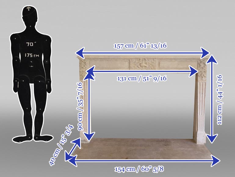 Cheminée d’époque Louis XVI en pierre sculptée Cheminée d’époque Louis XVI en pierre sculptée-7