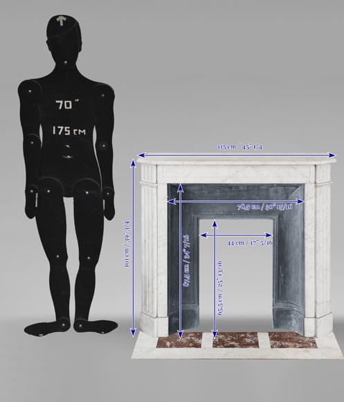 Cheminée style Louis XVI en marbre de Carrare, aux pieds cannelés Cheminée style Louis XVI en marbre de Carrare, aux pieds cannelés-10