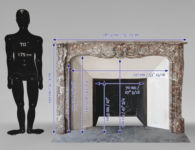 Cheminée d'époque Louis XV en Rouge Royal, décorée d'une palmette Cheminée d'époque Louis XV en Rouge Royal, décorée d'une palmette-13