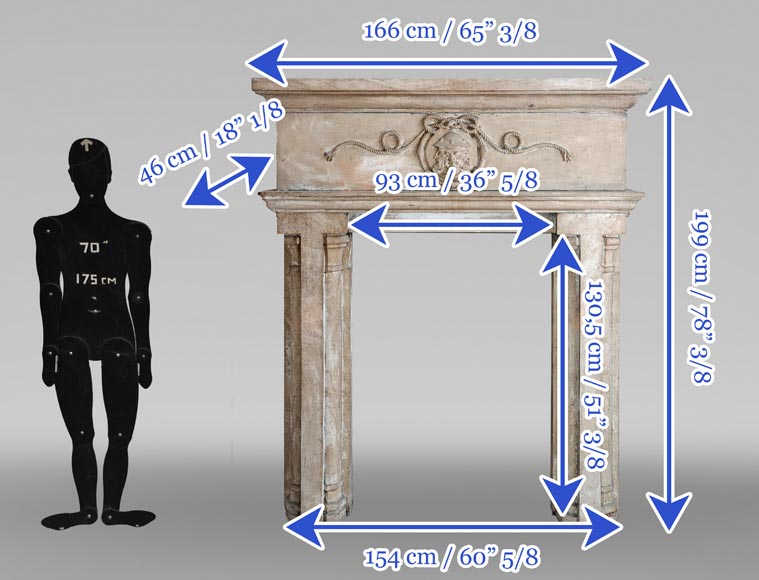 Cheminée en pierre sculptée à décor de masque à trois visages Cheminée en pierre sculptée à décor de masque à trois visages-8