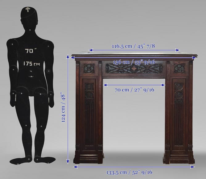 Cheminée de style Néogothique à décor de plis de serviette, en bois de chêne Cheminée de style Néogothique à décor de plis de serviette, en bois de chêne-10